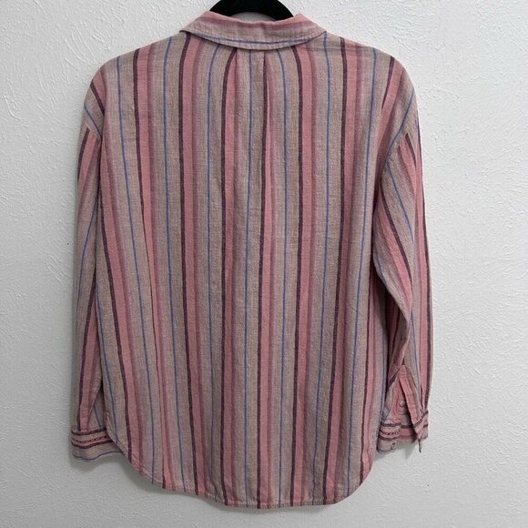 MAEVE By Anthropologie Women's S Small Pink Purple Stripe Button Long Sleeve Top - Picture 8 of 11